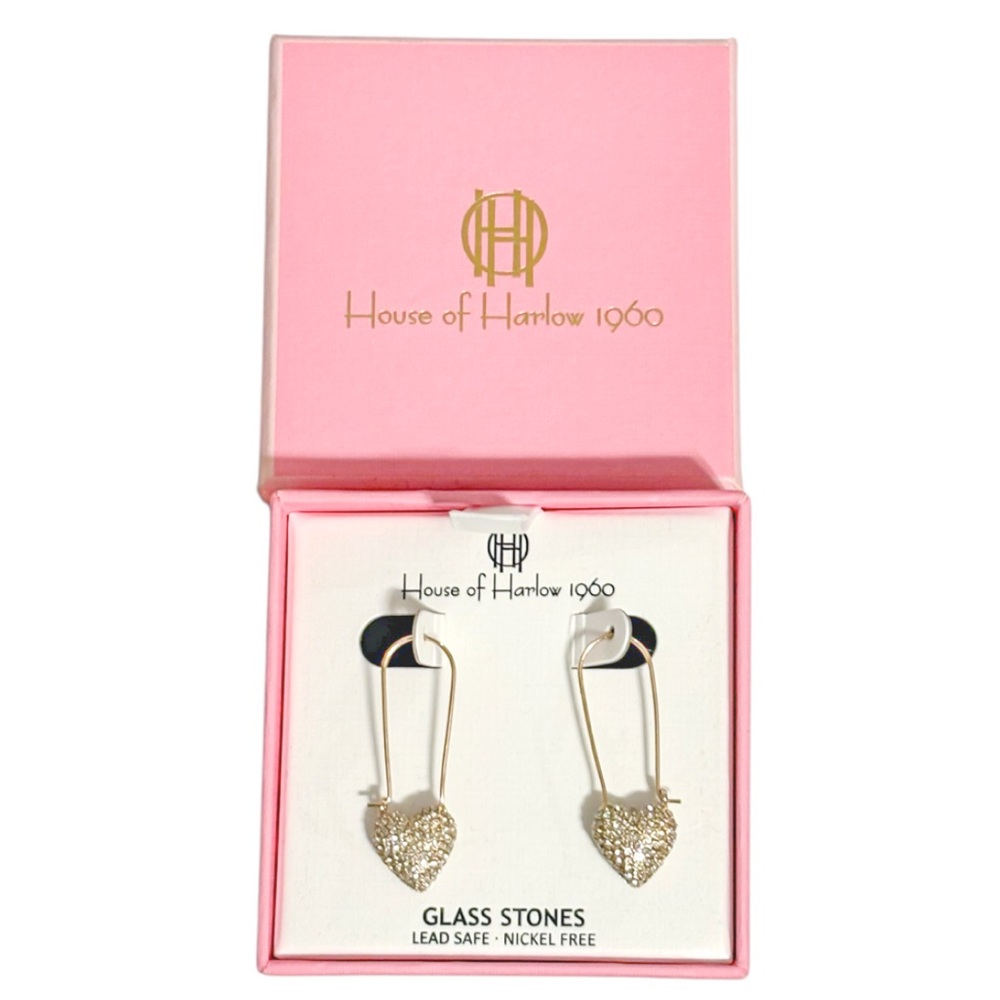 House of Harlow 1960 Pave Heart Drop Earrings